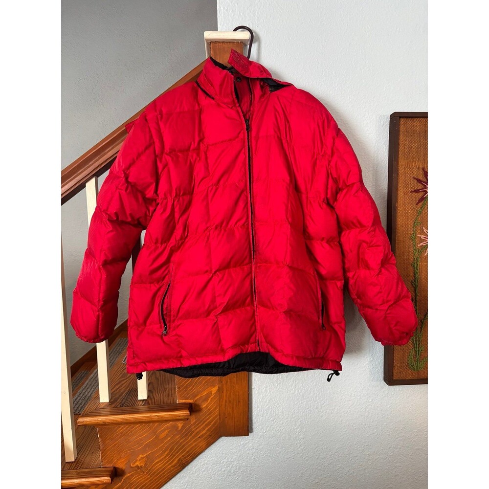 Lands’ end XL 18/20 reversible red navy blue goose down puffer parka jacket